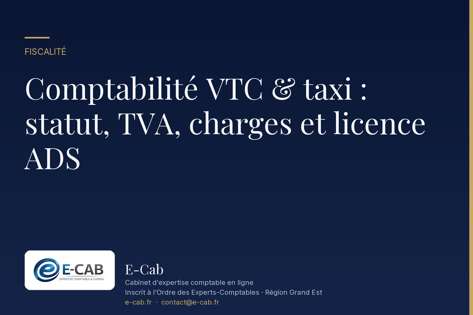 Comptabilité VTC et taxi : statut, TVA, charges et licence ADS