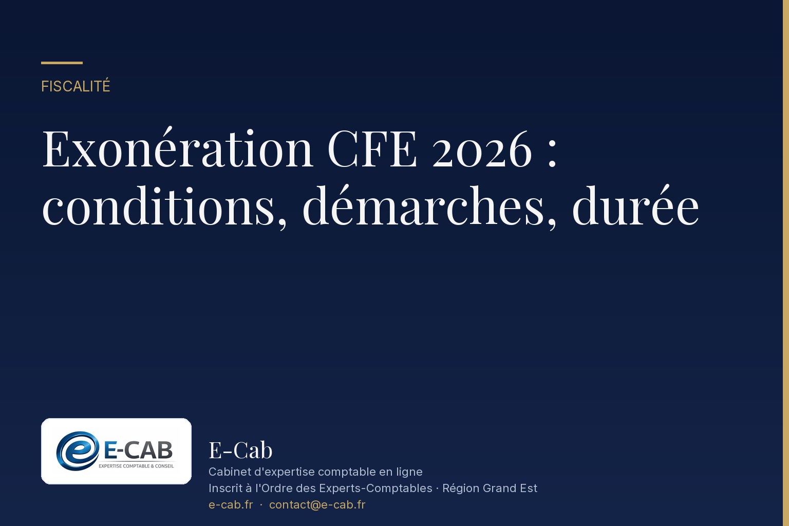 Exonération CFE 2026 : conditions, démarches, durée