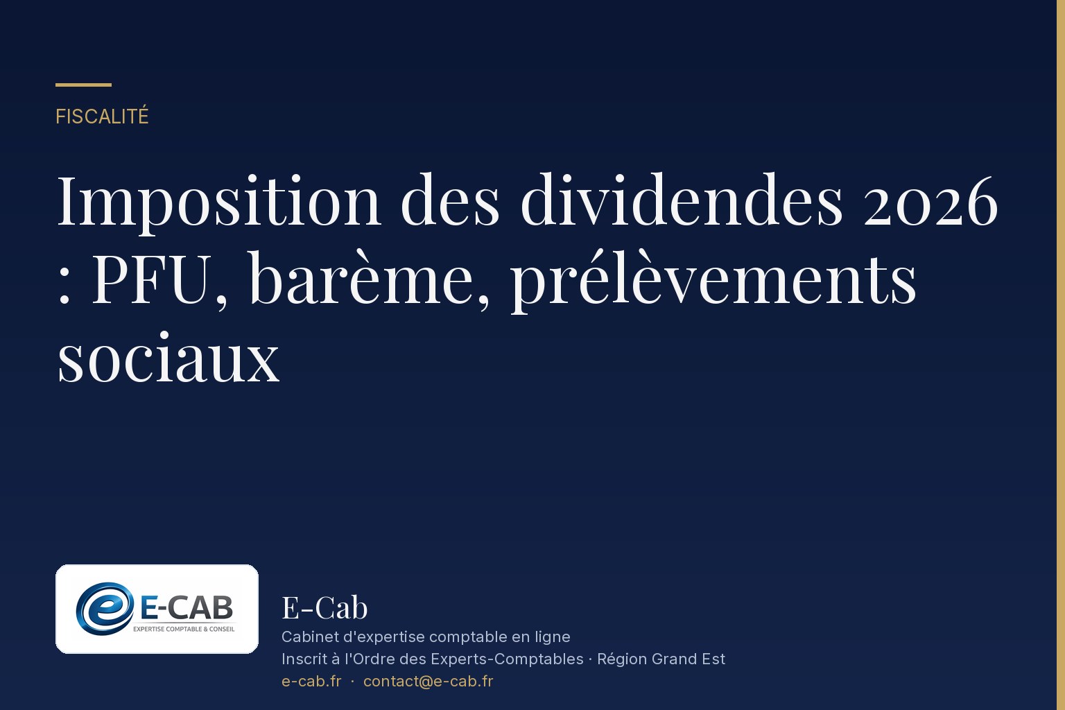 Imposition des dividendes 2026 : PFU, barème, prélèvements sociaux