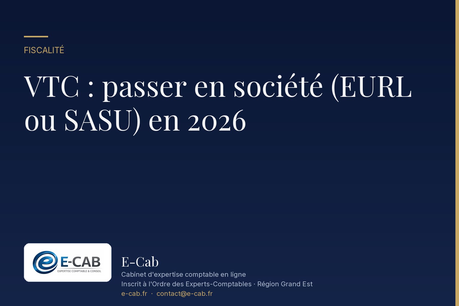 VTC : passer en société (EURL ou SASU) en 2026